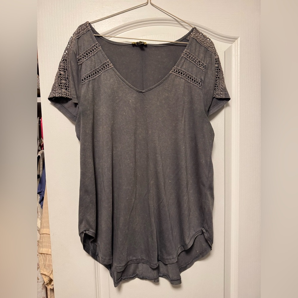 Kori America Women's Gray Crochet-Detail V-Neck Top